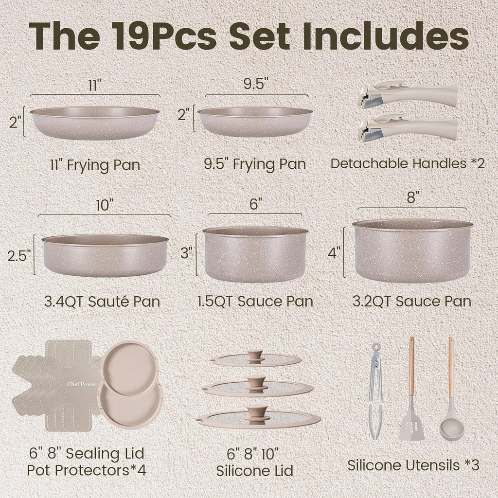 CERAVA™ 19-Piece Detachable Handle Cookware Set