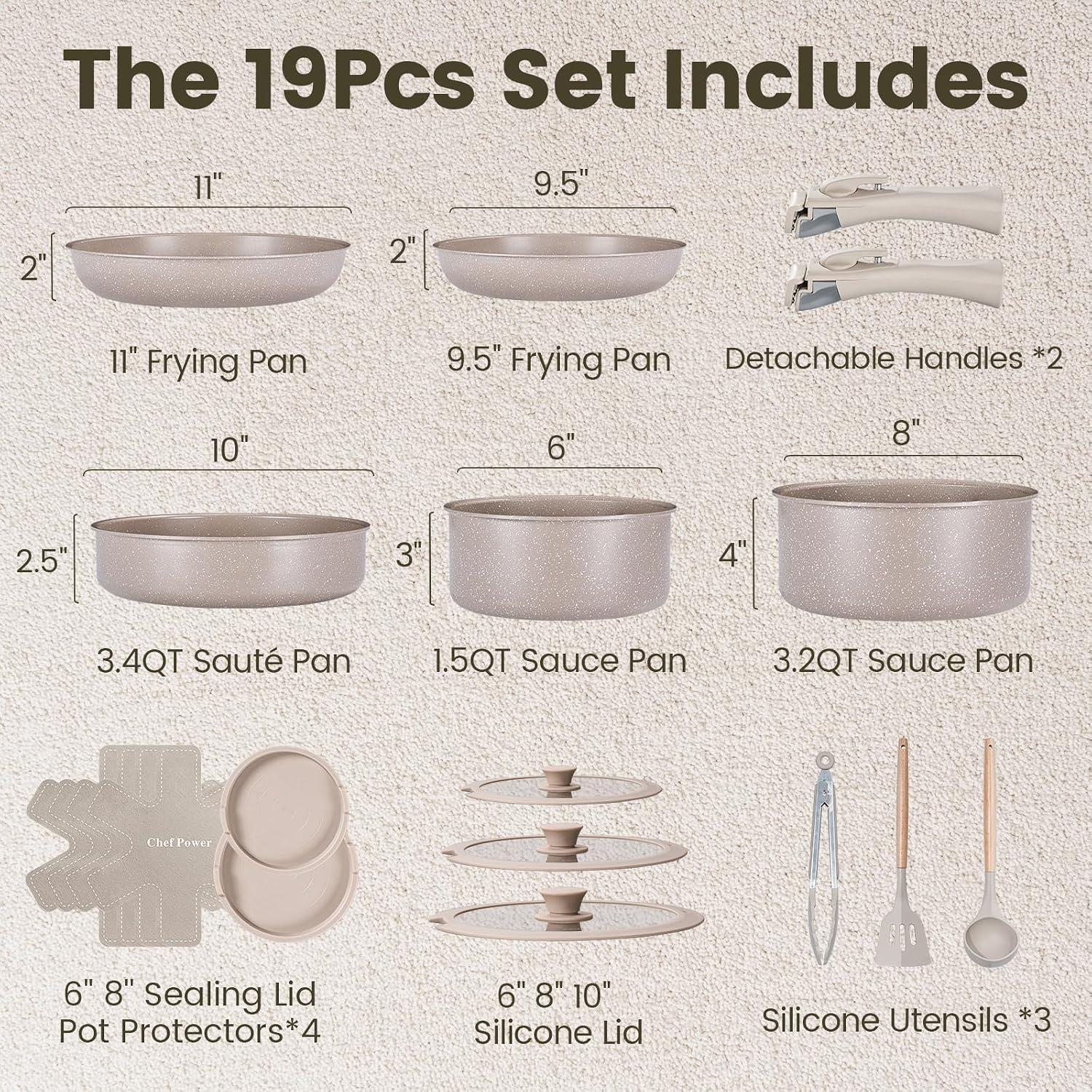 CERAVA™ 19-Piece Detachable Handle Cookware Set