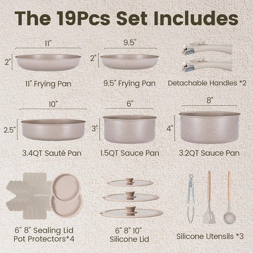 CERAVA™ 19-Piece Detachable Handle Cookware Set